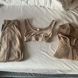Brown velour tracksuit 3 piece set
